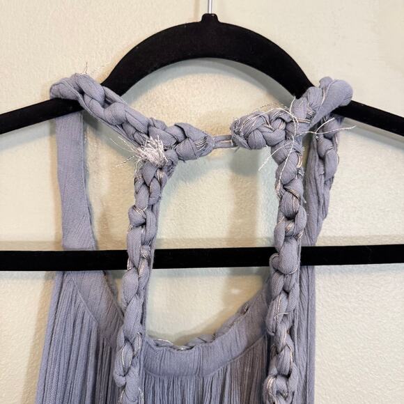 Free People Braided Halter Maxi Dress Large Gray Boho Casual Summer Gauze A-Line - Picture 6 of 12